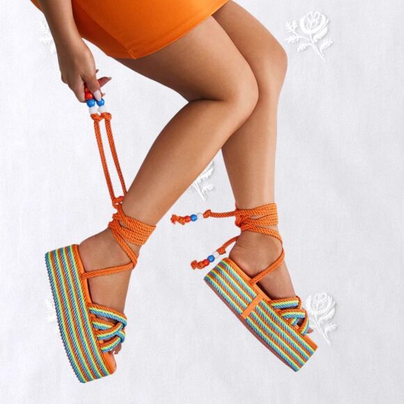 Fashion Nova Shoes - Fashion Nova Catch Me Chillin' Flatform Iconic Neon Lace Up Platform Sandal US 8